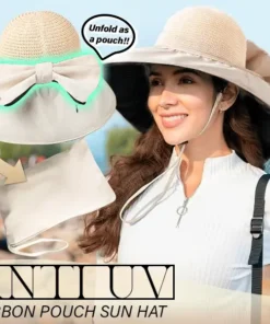 Foldable Anti-UV Ribbon Pouch Sun Hat