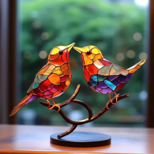 Stained Glass Birds on Branch Desktop Ornaments - Image 5