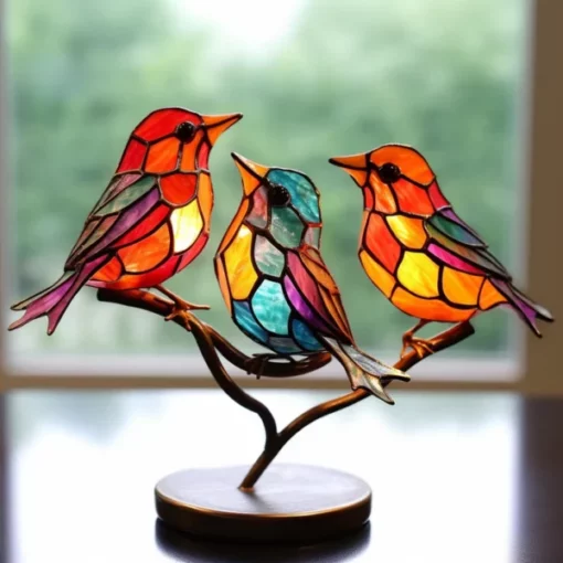 Stained Glass Birds on Branch Desktop Ornaments - Image 4