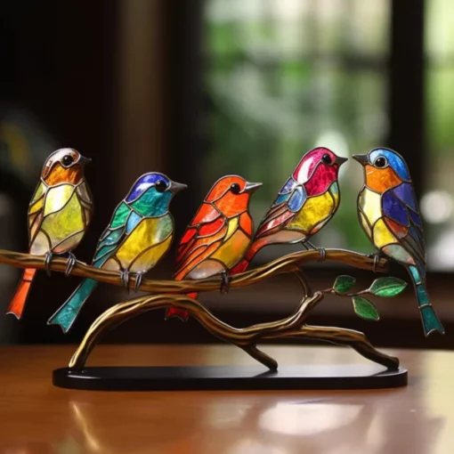 Stained Glass Birds on Branch Desktop Ornaments - Image 3