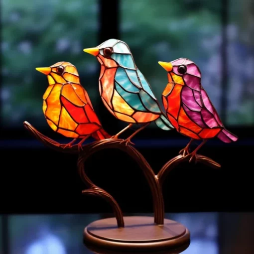 Stained Glass Birds on Branch Desktop Ornaments - Image 2