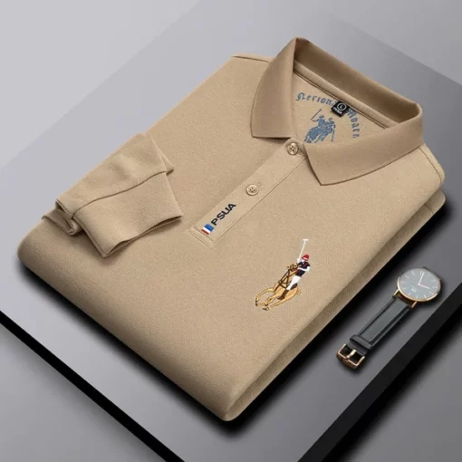 Men's Business Casual Embroidered Lapel Long Sleeve Polo Shirt