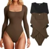 Womens One Piece Square Neck Short Sleeve Bodysuits