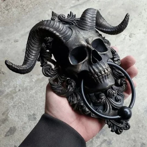 Horned Skull Statues Hanging Door Knocker - Image 9