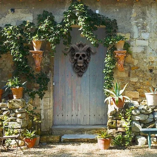 Horned Skull Statues Hanging Door Knocker - Image 7