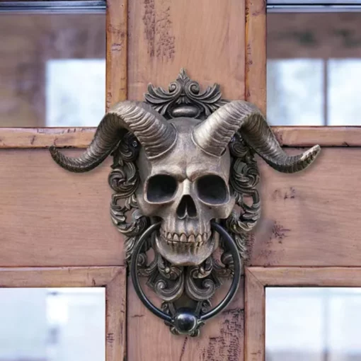 Horned Skull Statues Hanging Door Knocker - Image 3