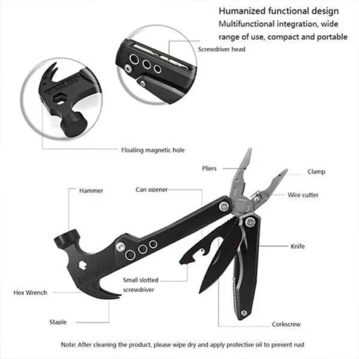 Portable MultiTool With Hammer, Screwdrivers, Nail Puller - Image 4