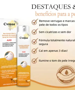 Spray removedor de verrugas e etiquetas Cvreoz com veneno de abelha